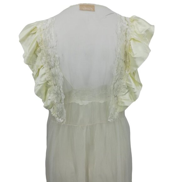 Vintage Pajama Chemise Cover Up Set Size M Ivory Satin 80s Pinup Nightgown Sears - Picture 9 of 16